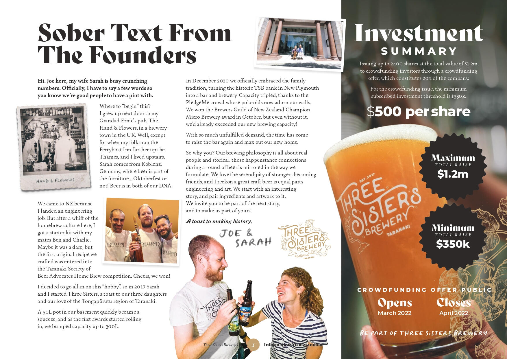 Three Sisters Brewery Crowdfunding Video Script & Information Memorandum